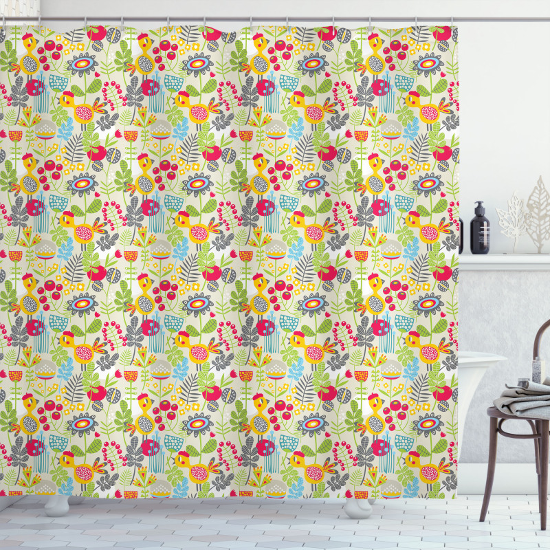 Nursery Bird and Flowers Shower Curtain