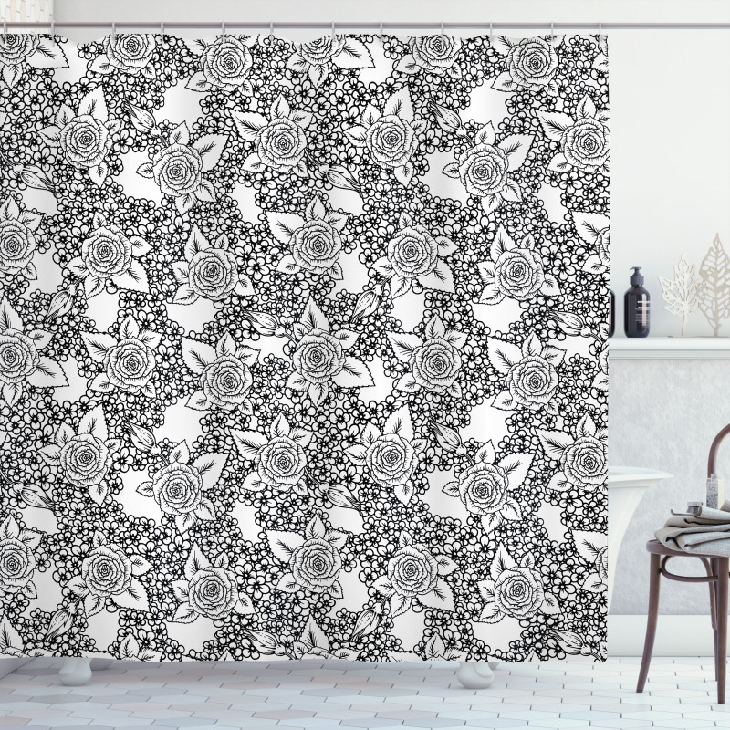 Monochrome Flora Romance Shower Curtain