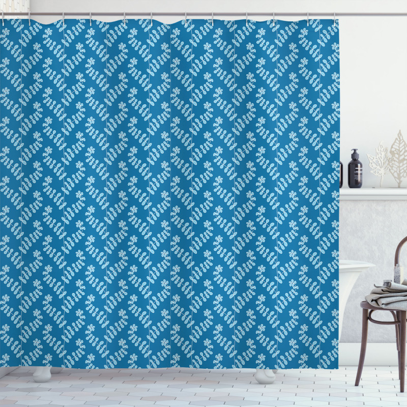 Blue Tone Monochrome Flora Shower Curtain