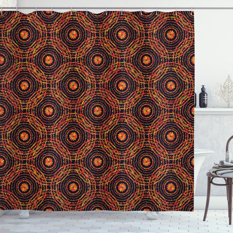 Abstract Circles and Flora Shower Curtain