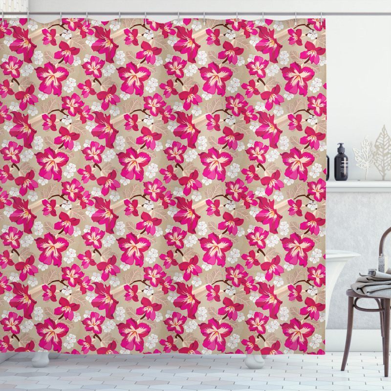 Nostalgic Hibiscus Flowers Shower Curtain