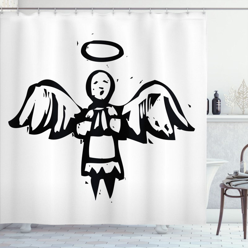 Sketch Style Christmas Angel Shower Curtain