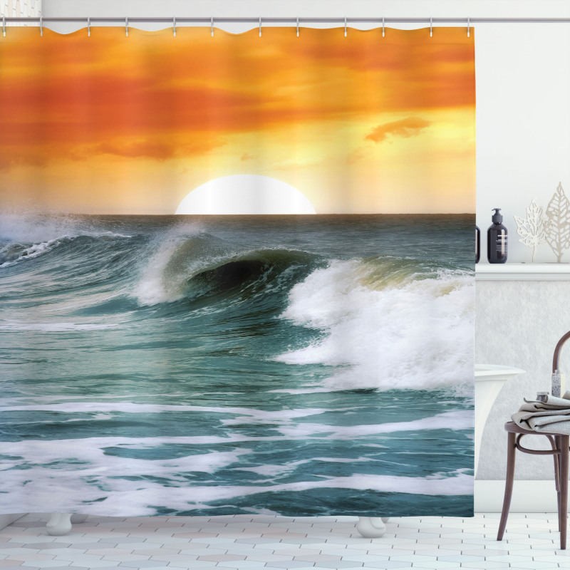 Sunset over Wavy Ocean Shower Curtain