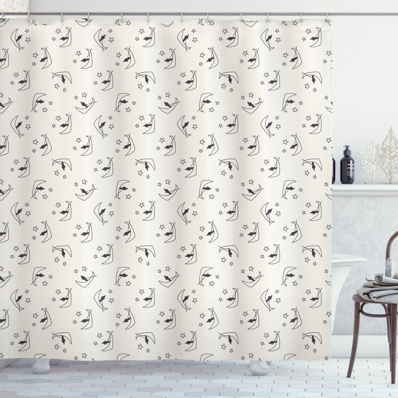 Star and Moon Gondola Sketch Shower Curtain