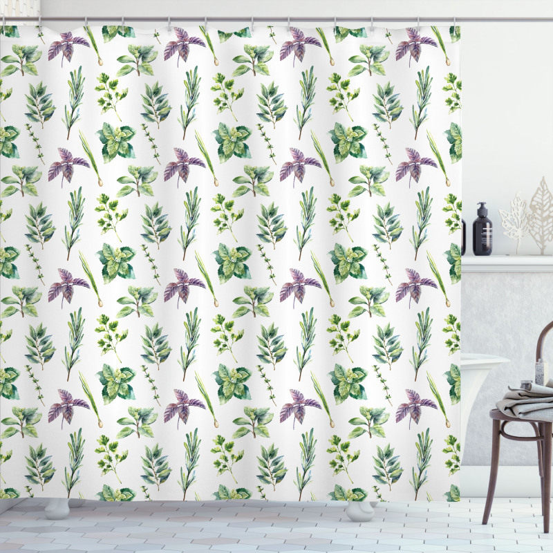 Watercolor Style Foliage Shower Curtain