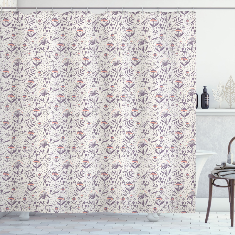 Blossom Pattern on Off White Shower Curtain