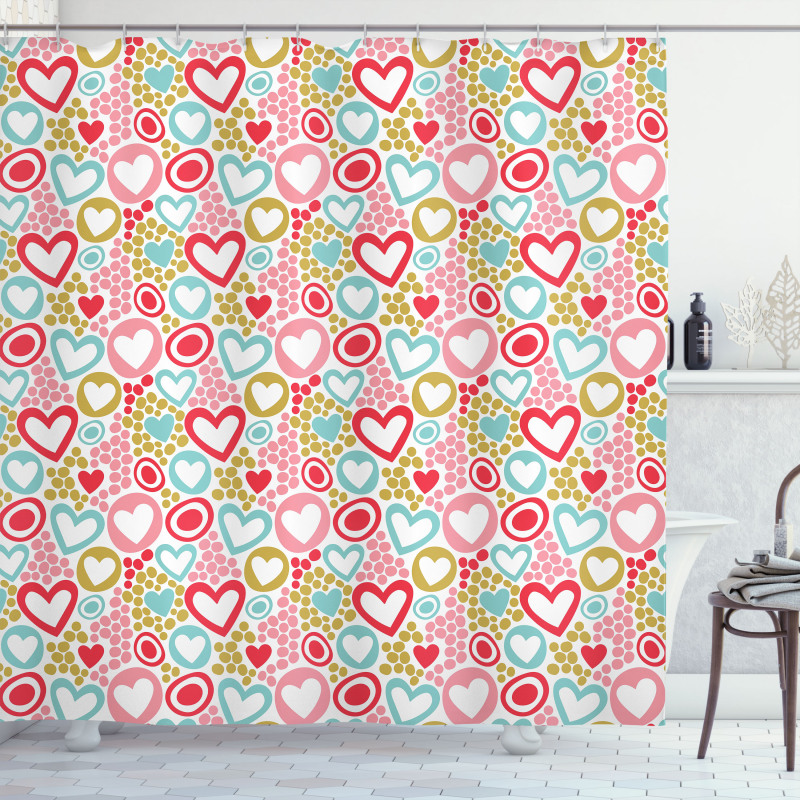 Vivid Dot and Hearts Shower Curtain