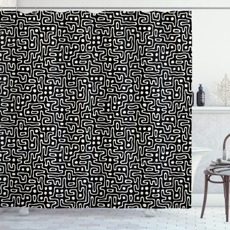 Maze Stripes with Dots Shower Curtain