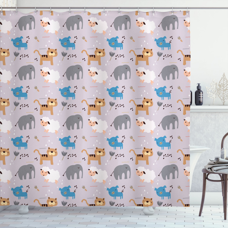 Sheep Elephant Pig Dog Shower Curtain