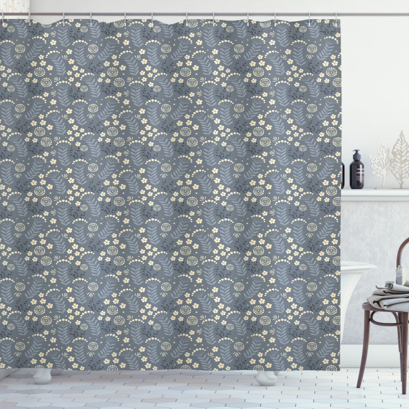 Greyscale Simplistic Flowers Shower Curtain
