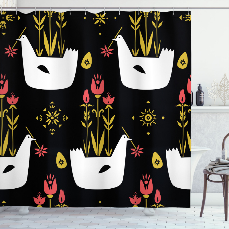 Chickens Eggs and Flowers Shower Curtain