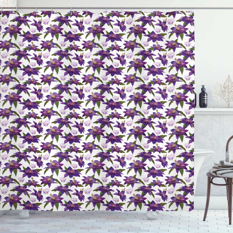 Clematis Blossoms Look Shower Curtain
