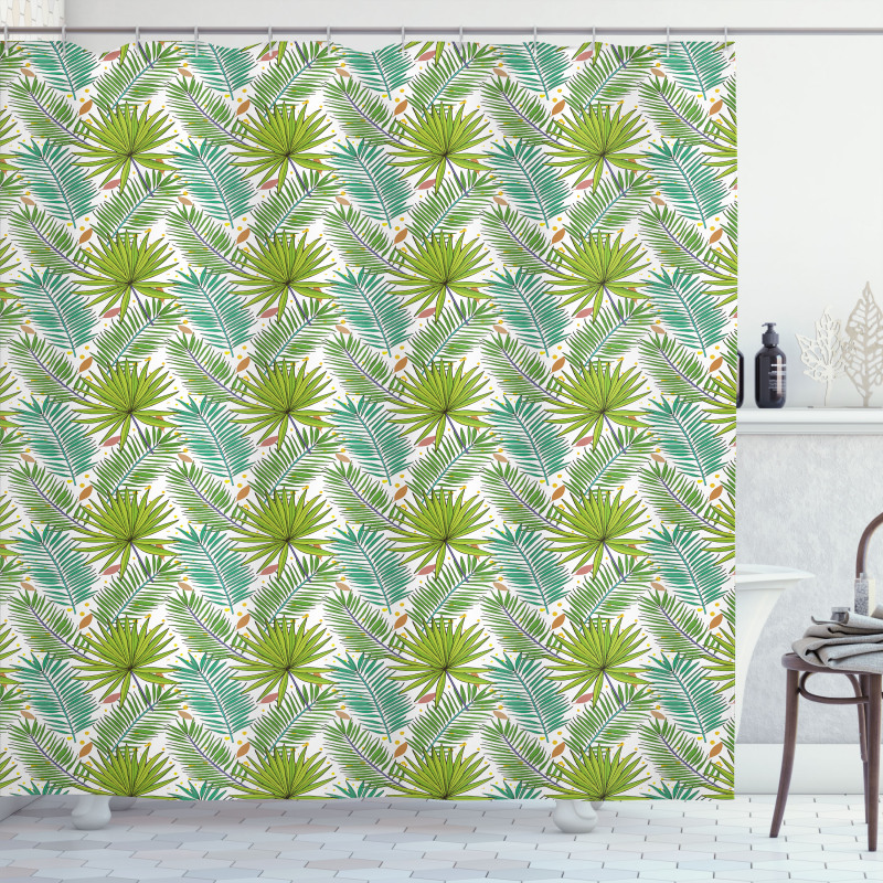 Fern Leaves Sketch Style Shower Curtain