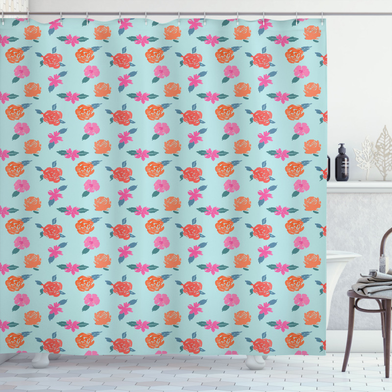 Abstract Pink Orange Flowers Shower Curtain