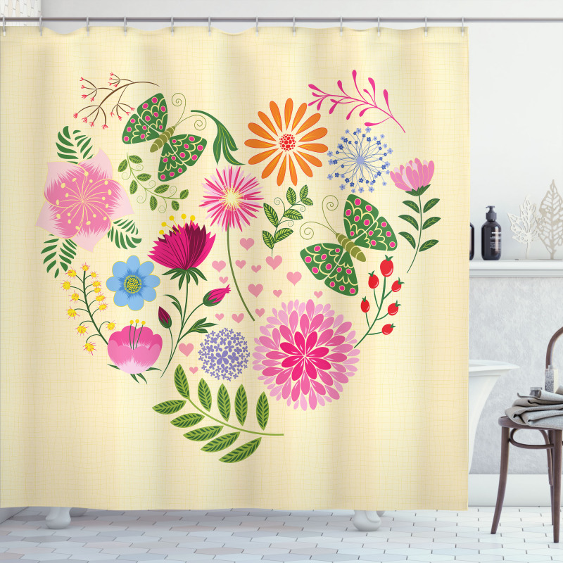 Colorful Flowers Butterflies Shower Curtain