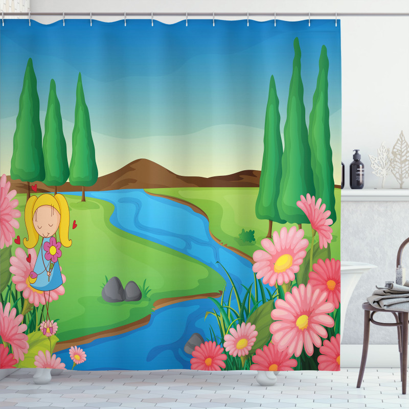 Little Girl Calming Nature Shower Curtain