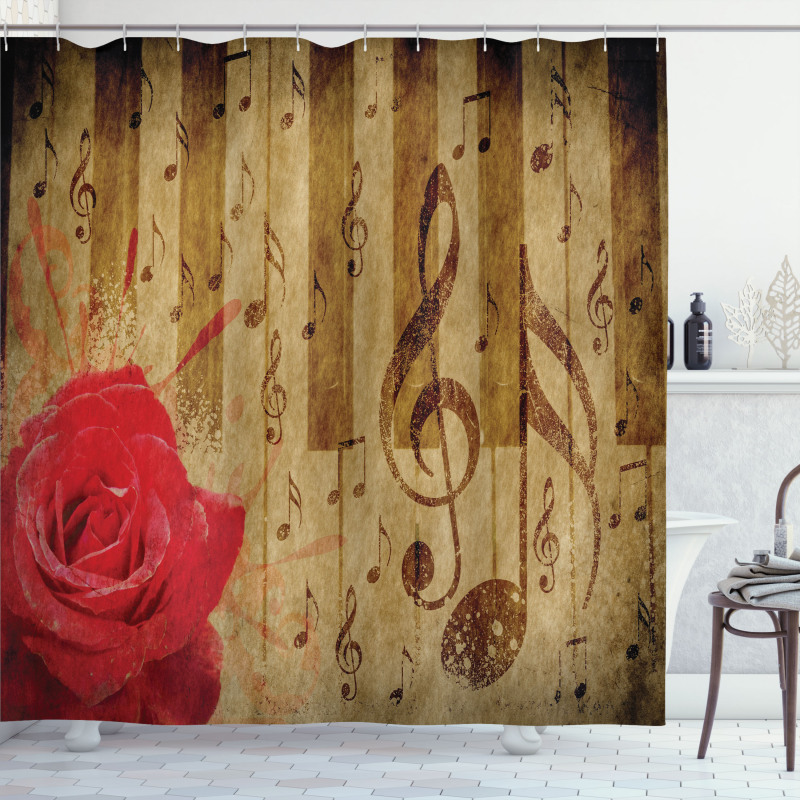 Romantic Rose Musical Notes Shower Curtain