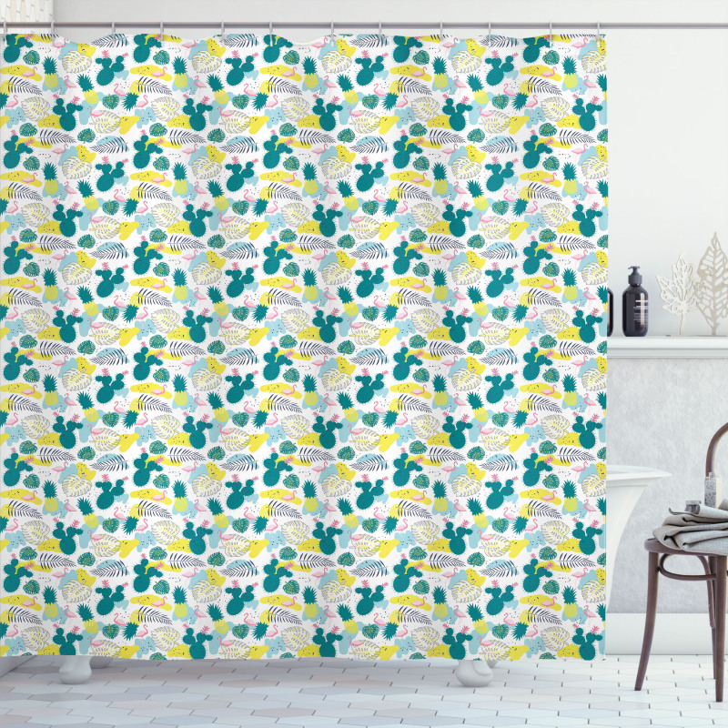 Pineapple Cactus Flamingo Shower Curtain