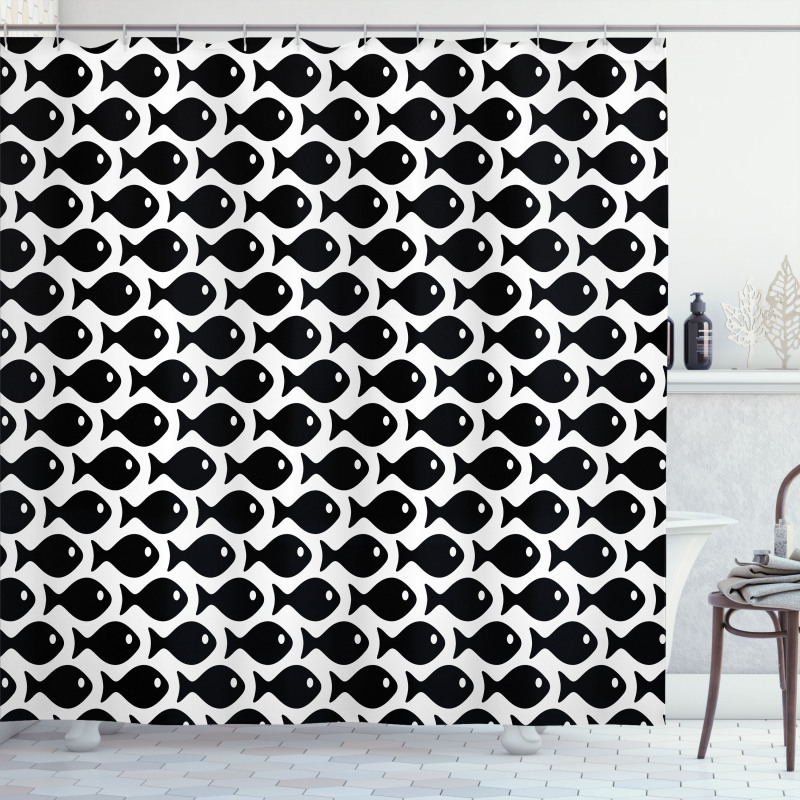 Black and White Fish Pattern Shower Curtain