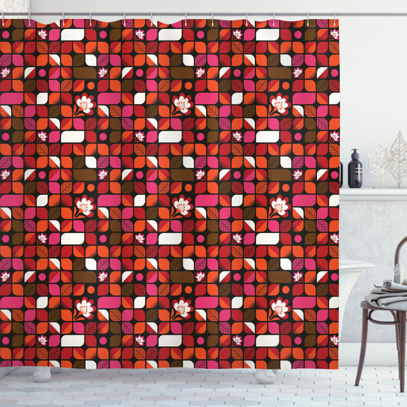 Floral Vibrant Squares Shower Curtain