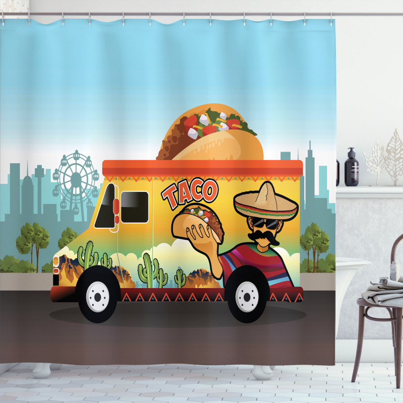 Taco Truck on Road in City Shower Curtain