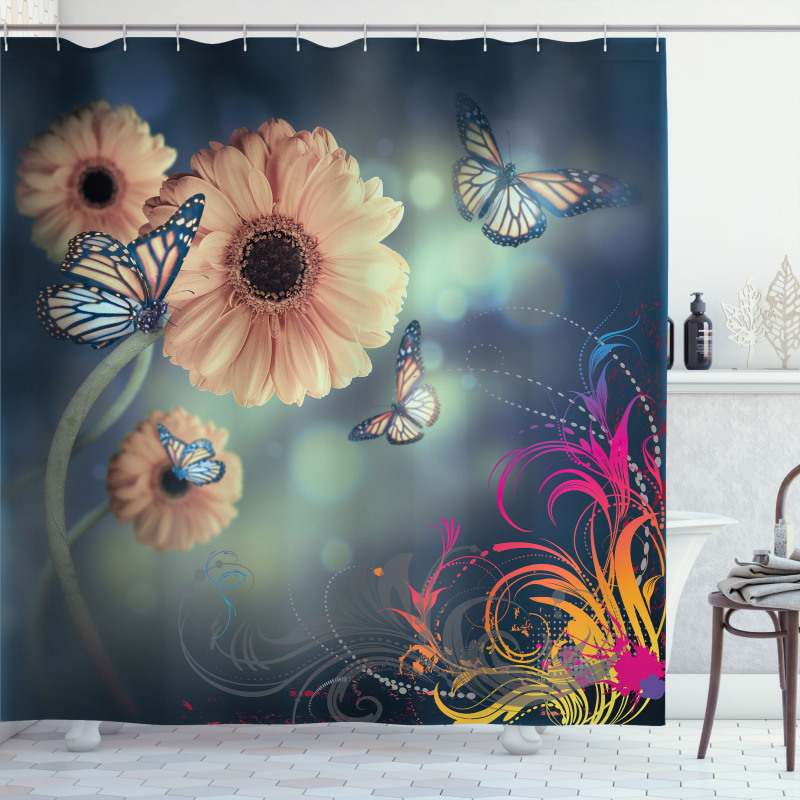 Gerber Petals Butterflies Shower Curtain