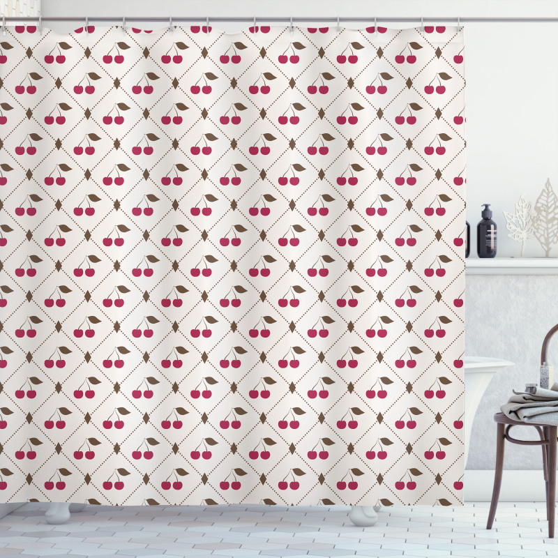 Diamond Lines with Cherry Shower Curtain