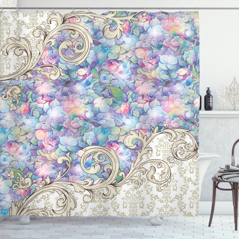 Baroque Hydrangeas Swirls Shower Curtain