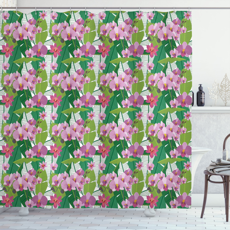 Pink Blossoms and Leaves Shower Curtain