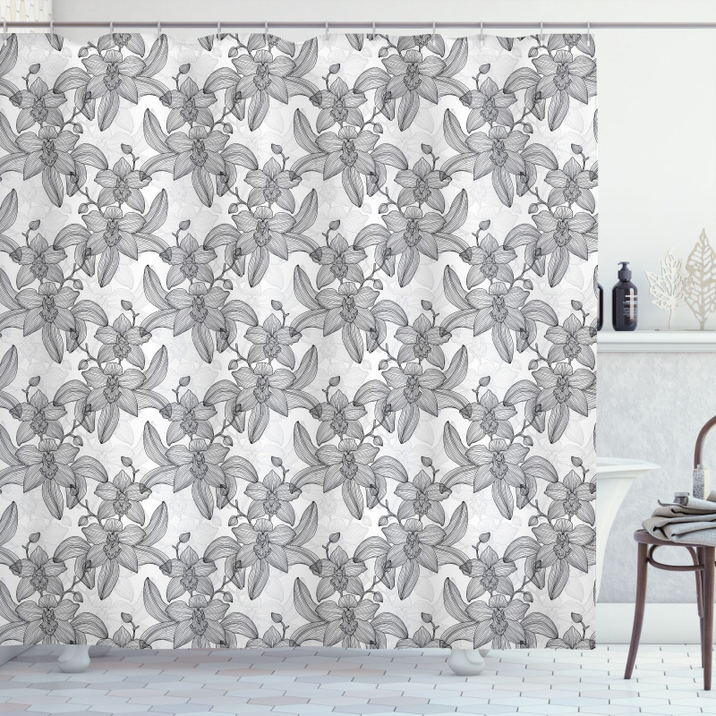 Monochrome Art with Buds Shower Curtain