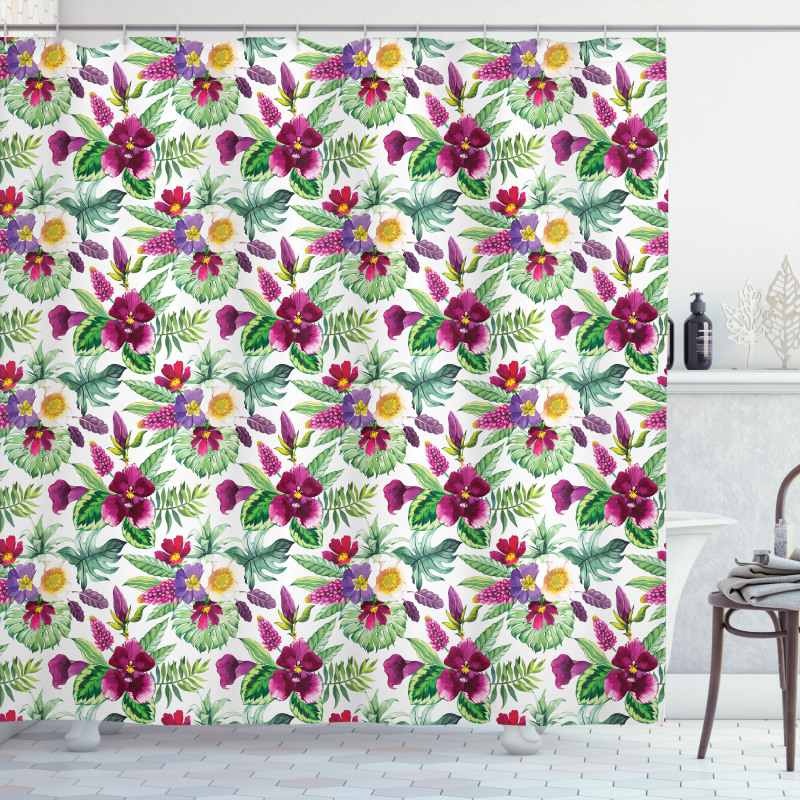 Calla Lily Monstera Leaves Shower Curtain
