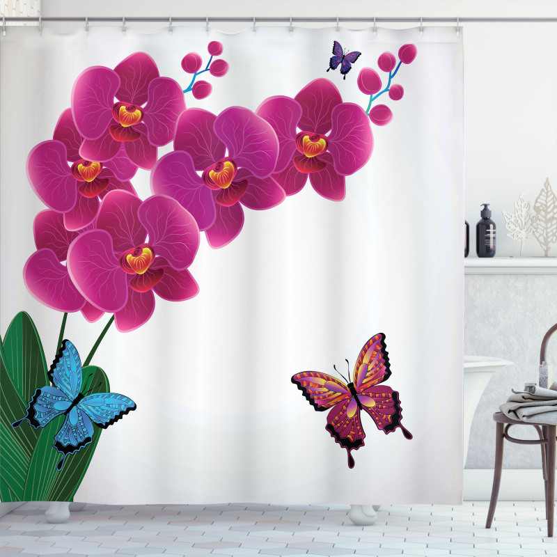 Pink Bouquet Butterflies Shower Curtain