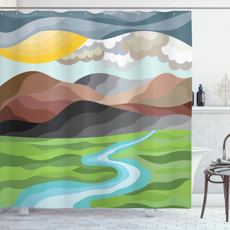 Abstract Mountains River Shower Curtain