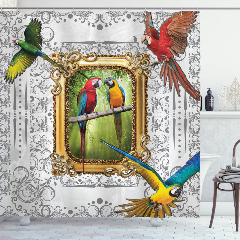 Exotic Colorful Birds Image Shower Curtain