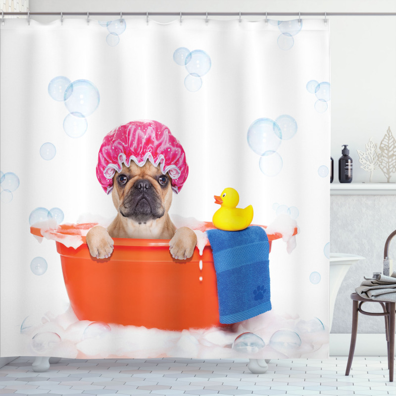 Dog Having a Bath Tub Shower Curtain