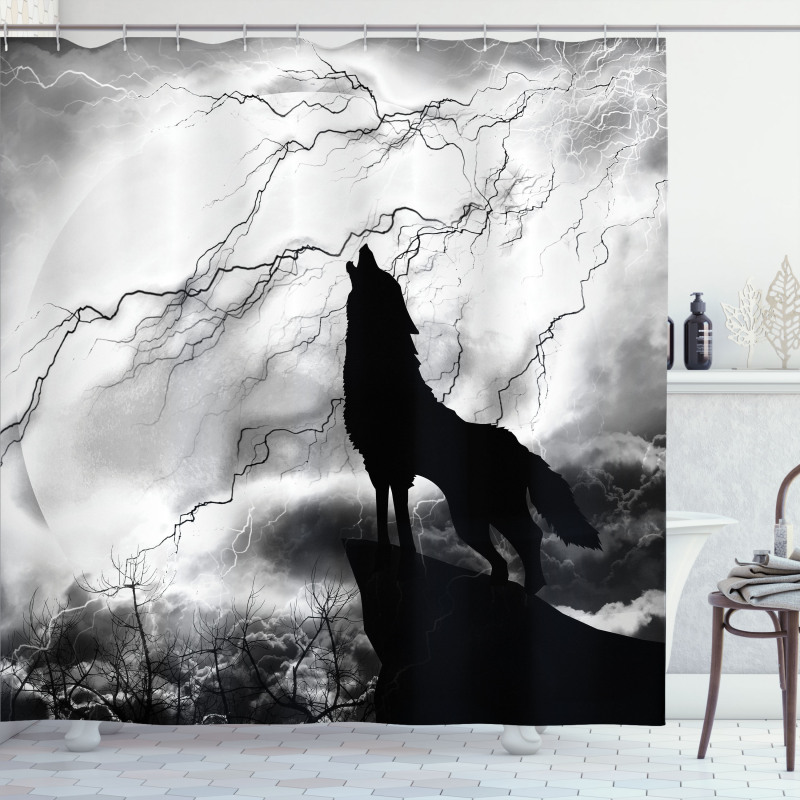Howling Under Full Moon Shower Curtain
