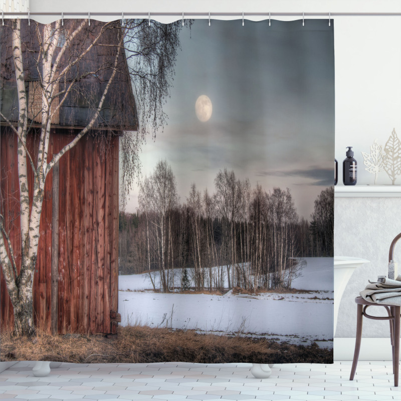 House Trees Winter Season Shower Curtain