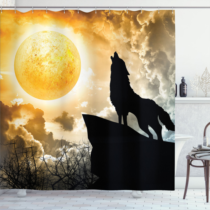 Howling Animal Silhouette Hill Shower Curtain