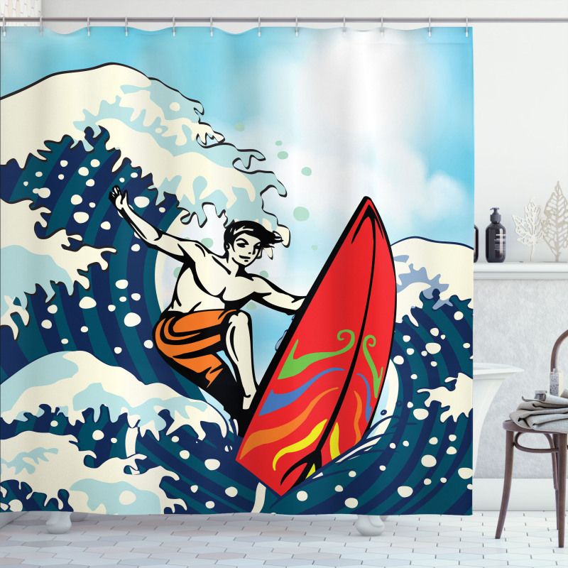 Summer Cartoon Surfing Boy Shower Curtain