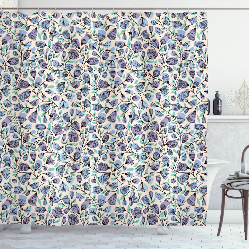 Birds Flourishing Flowers Shower Curtain