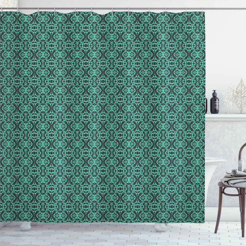 Baroque Style Foliage Motif Shower Curtain