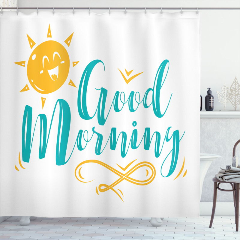 Smiling Sun and Wavy Letters Shower Curtain