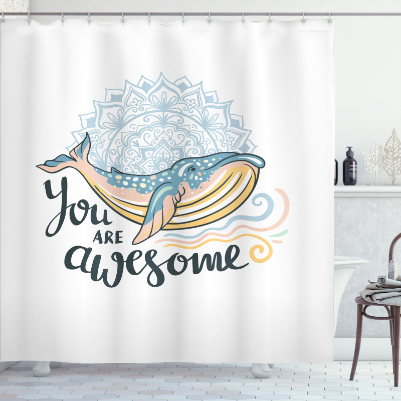 Whale Waves Pastel Shower Curtain