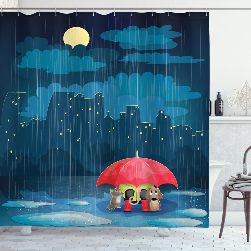 Cartoon Animal under Rain Shower Curtain