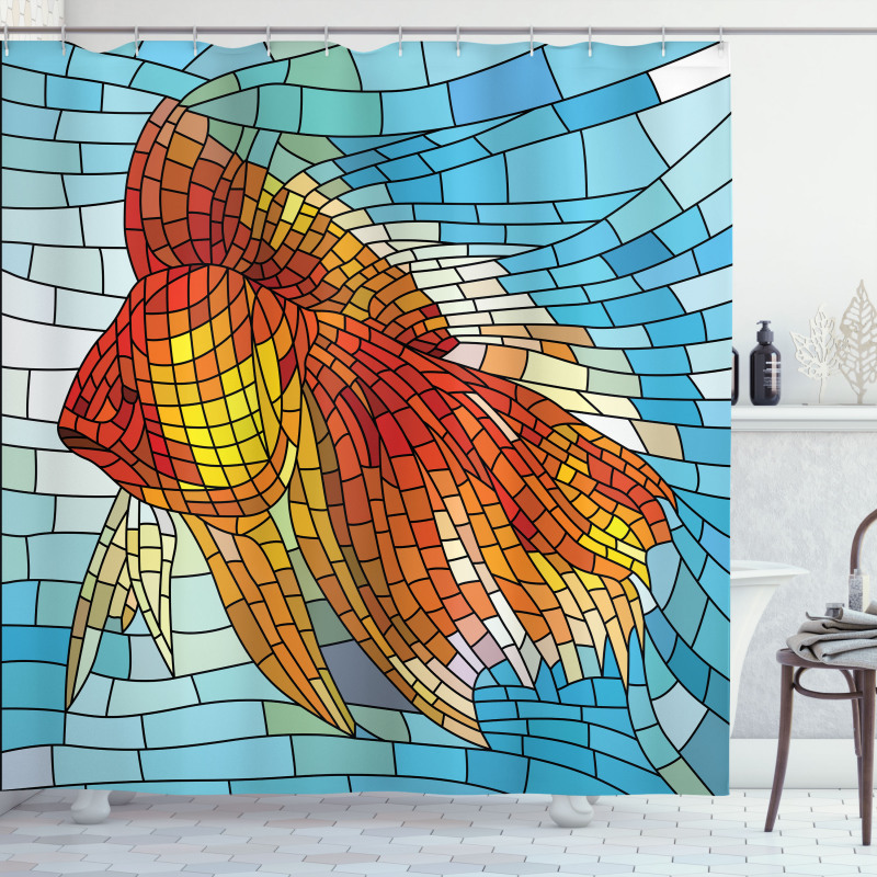 Stained Glass Mosaic Fish Art Shower Curtain