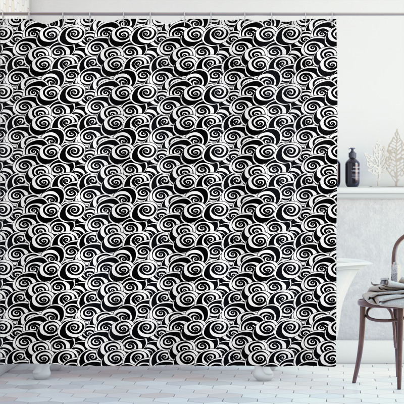 Monochrome Swirled Vortex Shower Curtain