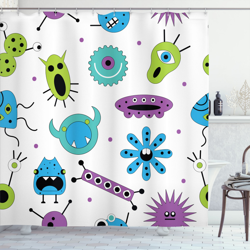 Colorful Monster Design Virus Shower Curtain