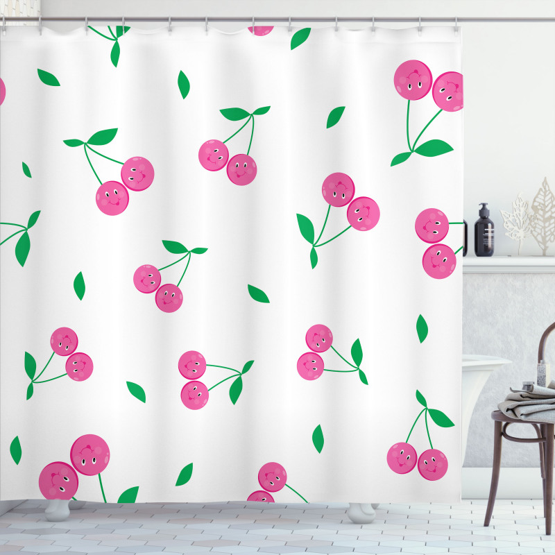 Cherries with Smiling Faces Shower Curtain