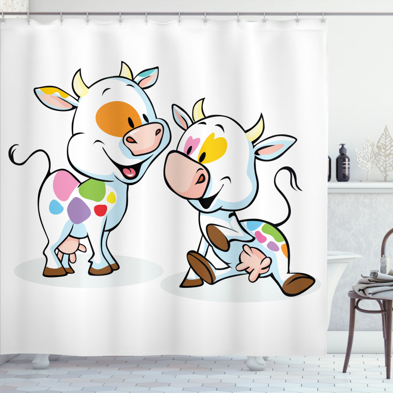 Cartoon Baby Cows Farmland Shower Curtain