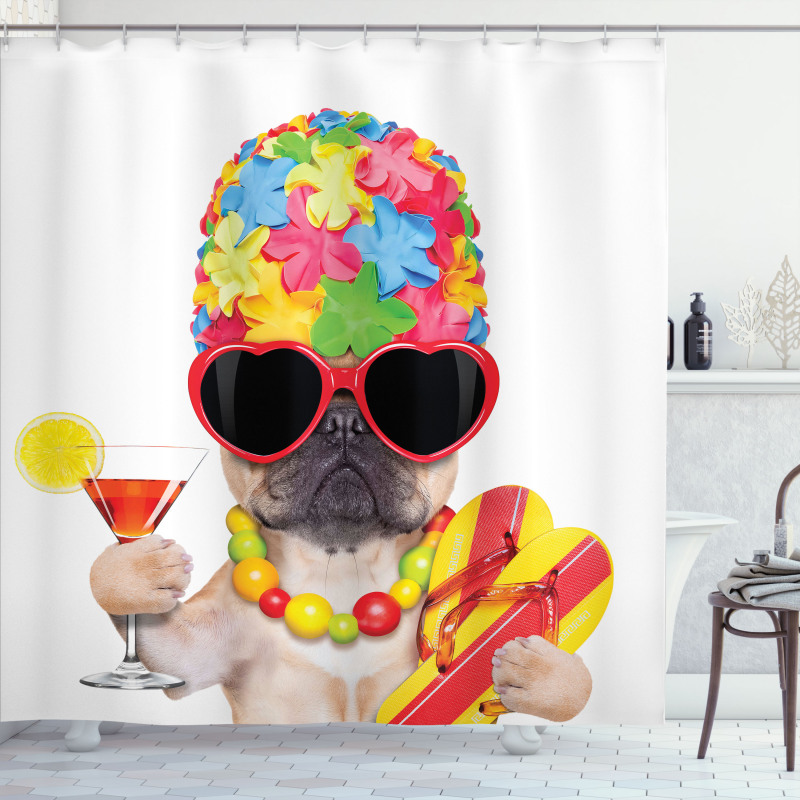 Cocktail Exotic Bulldog Pet Shower Curtain